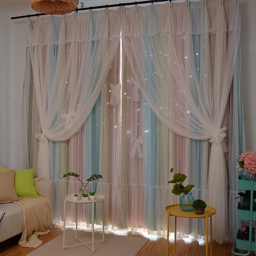 姫系 遮光カーテン可愛い 星カーテン遮光率90％以上 遮像 ール レース3 Amazon｜姫系 遮光カーテン 可愛い 星 カーテン 遮光 遮像 目隠し